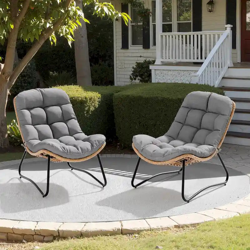 Papasan-Sessel aus PE-Rattan mit Kissen für drinnen und draußen