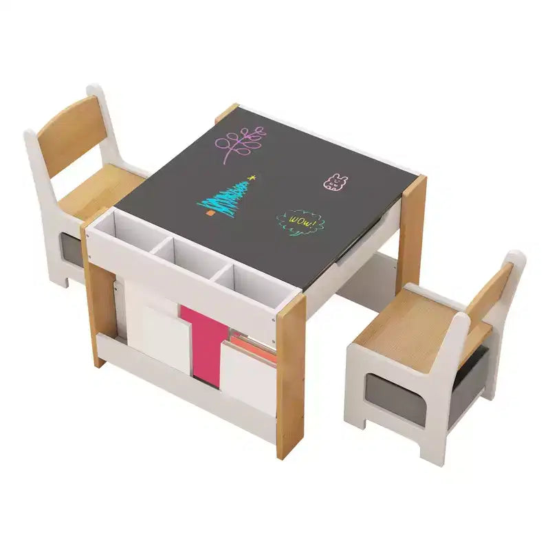 4-in-1-Aktivitätstisch-Set mit abnehmbarer Tischplatte, Tisch-Set mit Schubladen und Bücherregal, vielseitige Kindermöbel für Kleinkinder zum Malen und Lesen