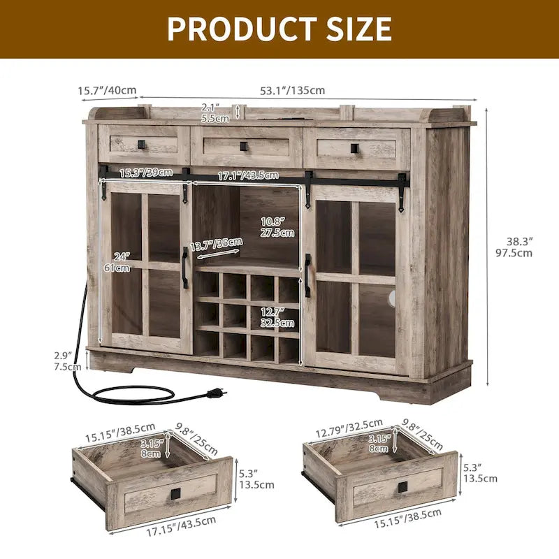 Credenza buffet con ante scorrevoli stile fienile da 53, portabottiglie e mobile contenitore per cucina