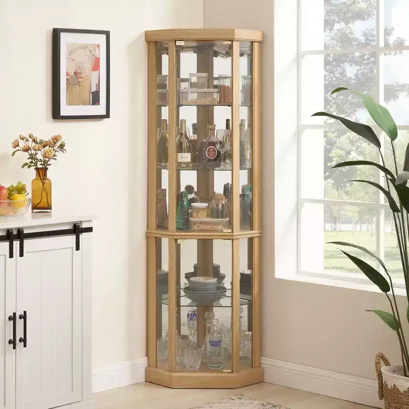 Eckvitrine mit Glastüren und Einlegeböden, Eckvitrine fürs Wohnzimmer