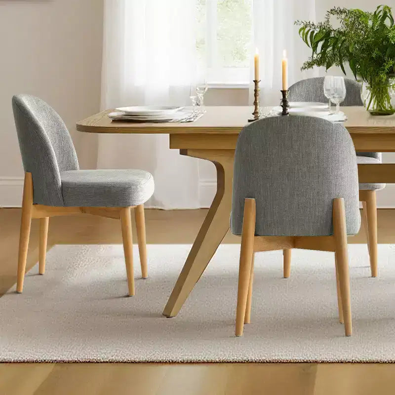 Eetkamerset met 7 delen, uitschuifbare tafel van 78-96 met schraagonderstel en gestoffeerde stoelen met poten van massief hout-Panipeachy