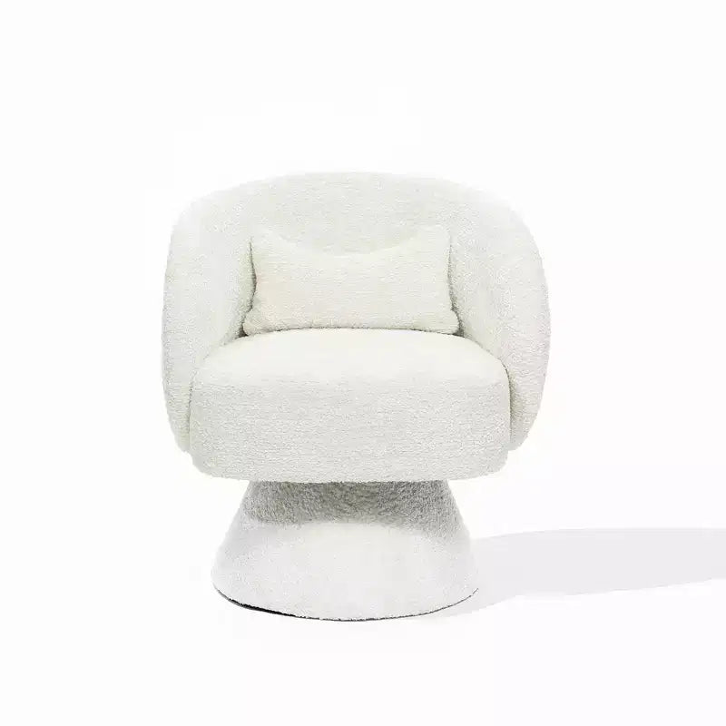 Upholstered Cream Club Swivel Chair with Cream Wood Base, Off-White