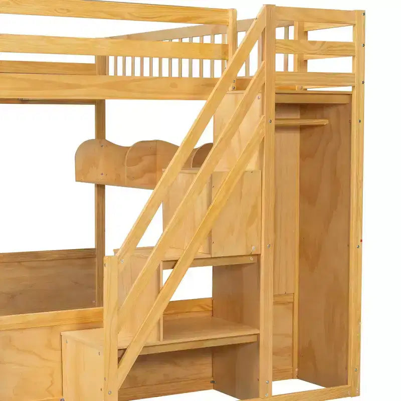 Hoogslaper voor queensize matras met trap, kledingkast en opbergplanken - MDF, 650 lb