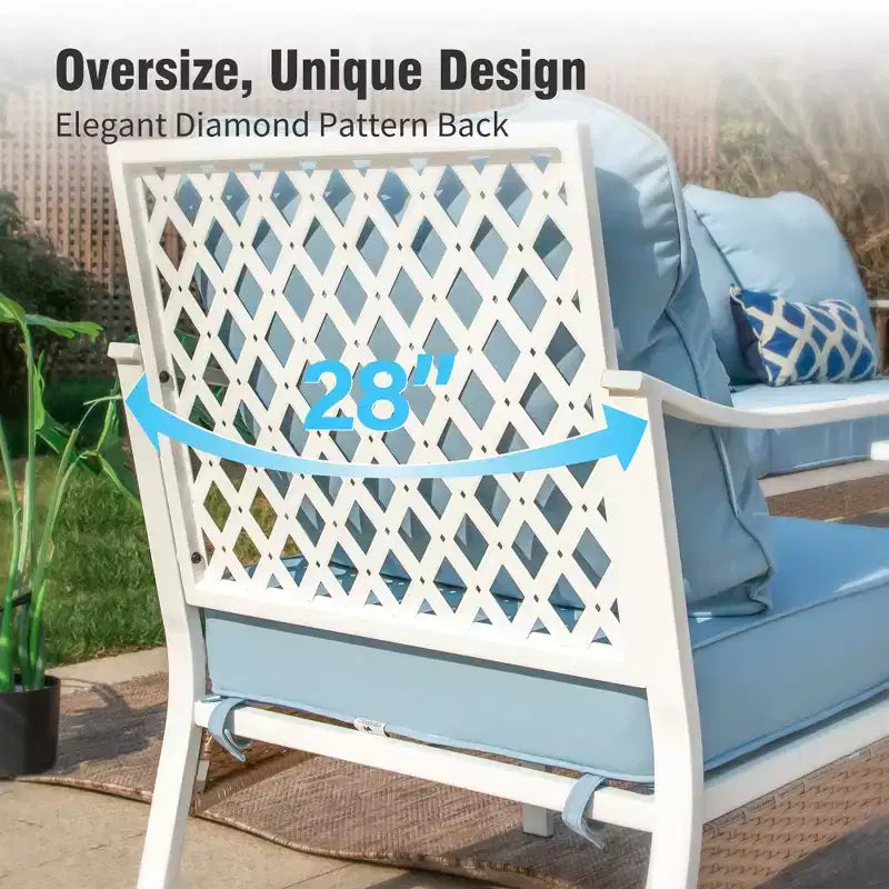 Captiva Designs 5-teiliges extra großes Outdoor-Lounge-Set aus Metall und Rattan mit Drehstühlen mit Gitterlehne und Zweisitzer