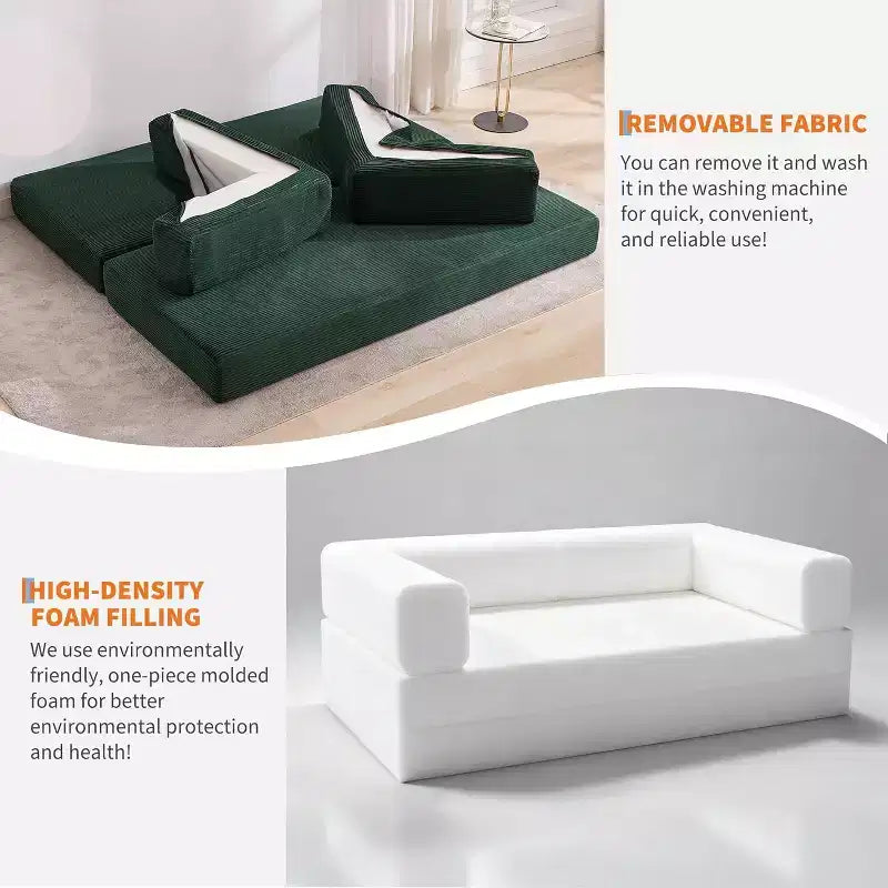 Canapé-lit convertible 5 en 1, banquette modulaire en velours côtelé de 78.8 avec cadre robuste, futon multifonction pour petits espaces, salon et chambre d’amis