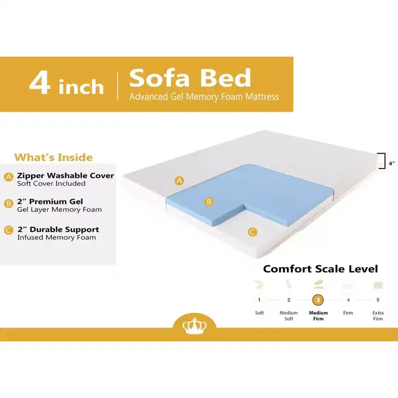 DynastyMattress CoolBreeze-matras van traagschuim, 4 inch, voor slaapbanken en slaapbanken met uitklapbaar frame, full-size, bank niet inbegrepen - gemaakt in de VS