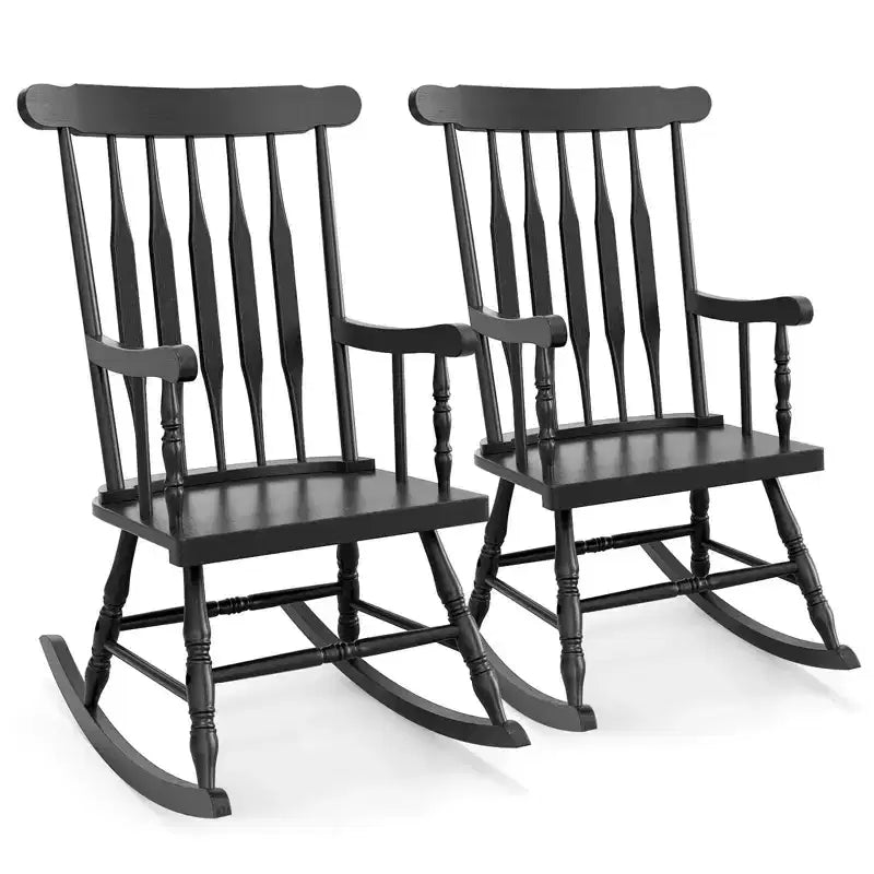 Costway Set aus 2 Schaukelstühlen aus Holz, glänzende Oberfläche, Weiß\ Kaffee