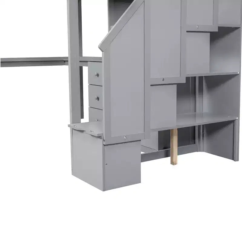 Lit mezzanine simple avec bureau en L, 3 tiroirs, armoire, rangement sous l’escalier, structure en pin massif/MDF