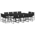 vidaXL Gartensitzgruppe mit Kissen, 13-teilig, schwarzes Textilene - platzsparendes Design mit Klappstühlen, UV-beständig, Tisch aus gehärtetem Glas