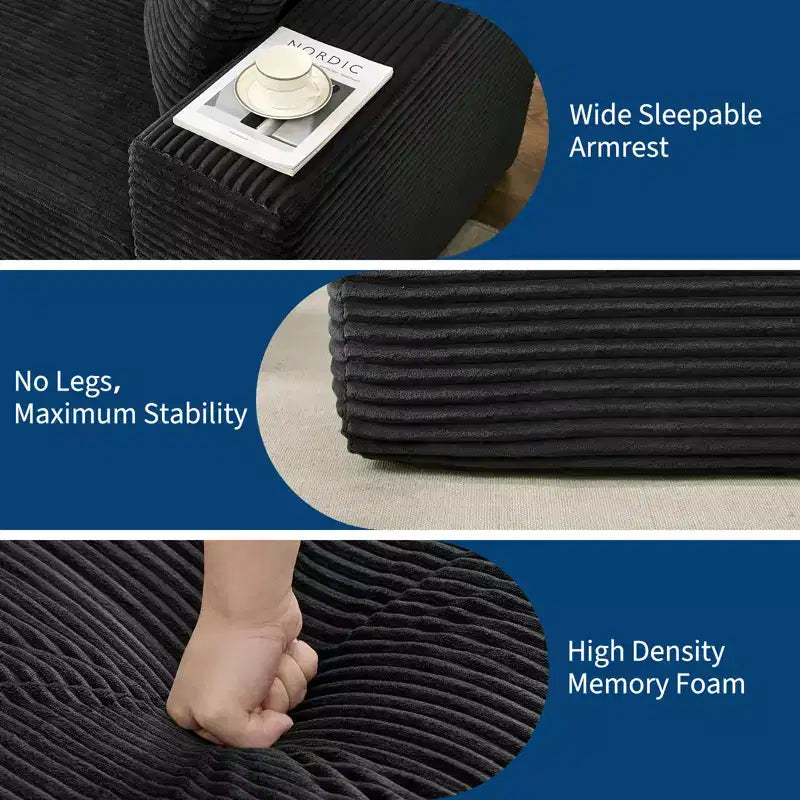 108 Modernes 3-Sitzer-Sofa, gepolstertes Sofa in L-Form mit Kissen, Sofa mit tiefer Sitzfläche, keine Montage erforderlich