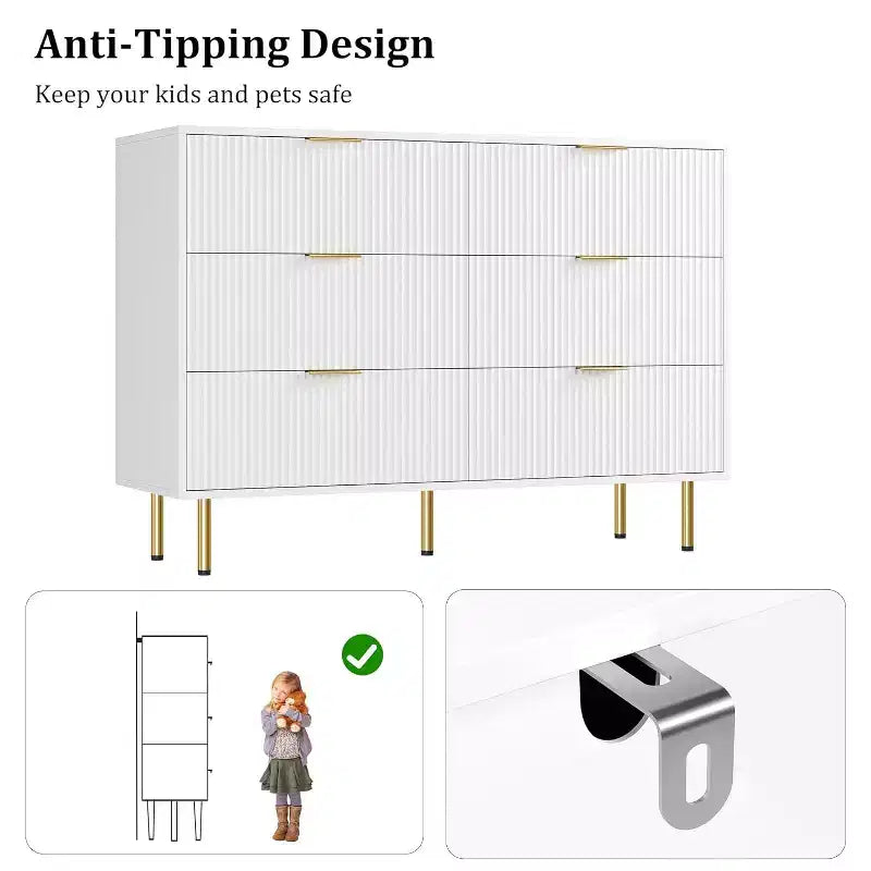 COZONY ladekast met 6 laden en geribbeld ontwerp, moderne houten opbergkast, brede ladekast voor slaapkamer, woonkamer en hal