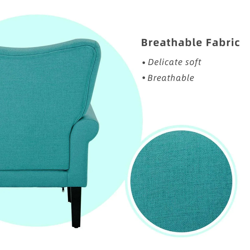 Erommy moderne fauteuil, fauteuil met hoge rugleuning, gestoffeerde eenzitsbank met knopen en houten poten voor de woonkamer
