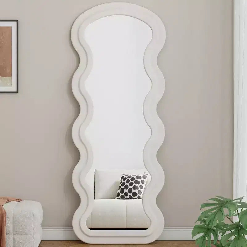 Modern Full Length Mirror, Flannel Vanity Mirror with Wooden Frame
