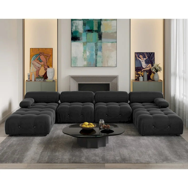 Canapé modulaire convertible de 138, canapé minimaliste en velours en U