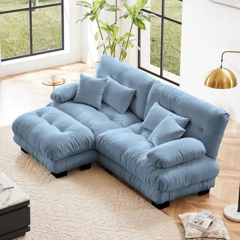 Ecksofa in L-Form, Chenille-Zweisitzer mit Lendenkissen