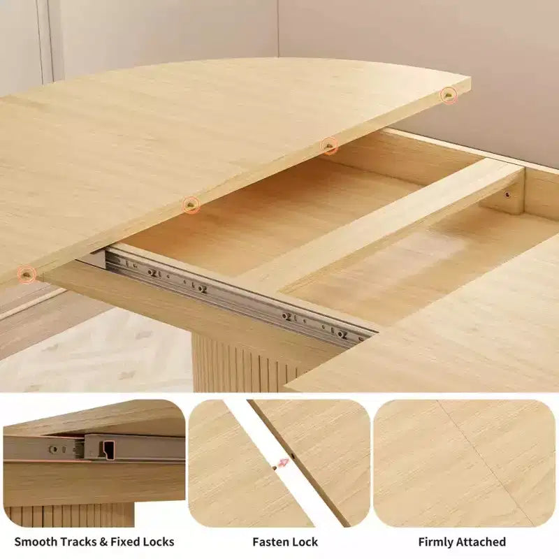 Tavolo da cucina e sala da pranzo rotondo allungabile Dyonery 63, con ripiano contenitore a 2 livelli e base a piedistallo, mobile da pranzo in legno ovale e circolare, noce