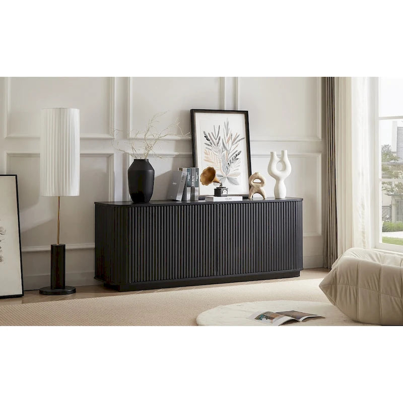 Credenza contenitore e mobile TV con motivo a onde, mobile buffet in legno a righe verticali