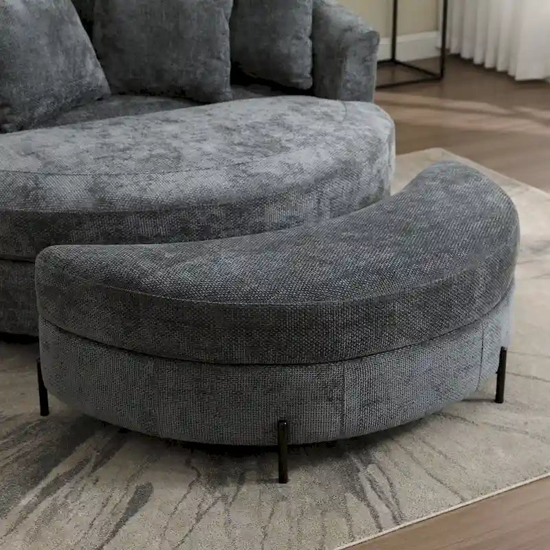 Fauteuil canapé moderne rond de style tonneau avec 5 coussins et pouf en option