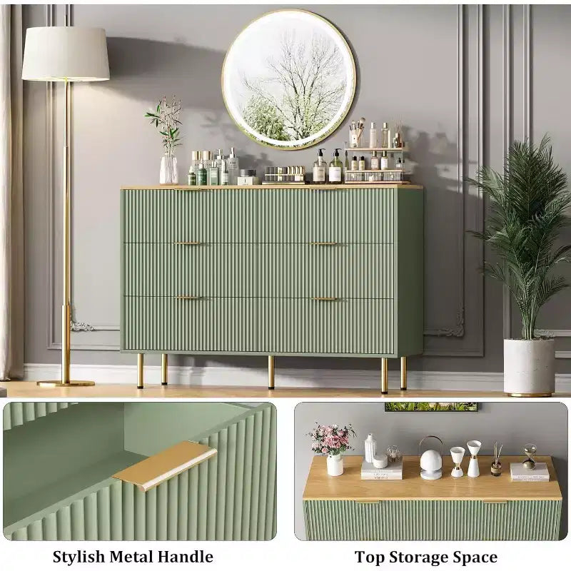 COZONY ladekast met 6 laden en geribbeld ontwerp, moderne houten opbergkast, brede ladekast voor slaapkamer, woonkamer en hal