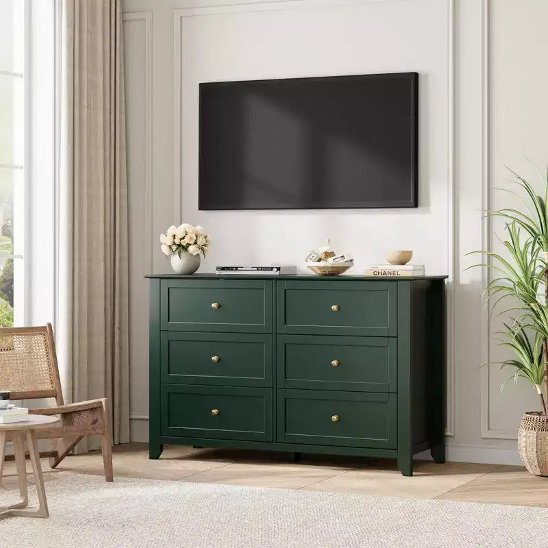 Kommode mit 6 Schubladen fürs Schlafzimmer, große Kommode mit tiefen Schubladen und Metallgriffen, moderne Holzkommode für Eingangsbereich und Flur