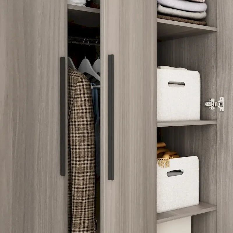 Timechee 47.2 Armoire Clothes Storage Solid Wood Handles Wardrobe White
