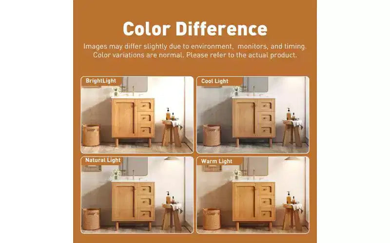 Mobiletto bagno in ceramica JVNOXK da 30 pollici, stile rustico moderno, con 3 cassetti e 1 grande anta a chiusura ammortizzata, mobile contenitore, venatura naturale del legno