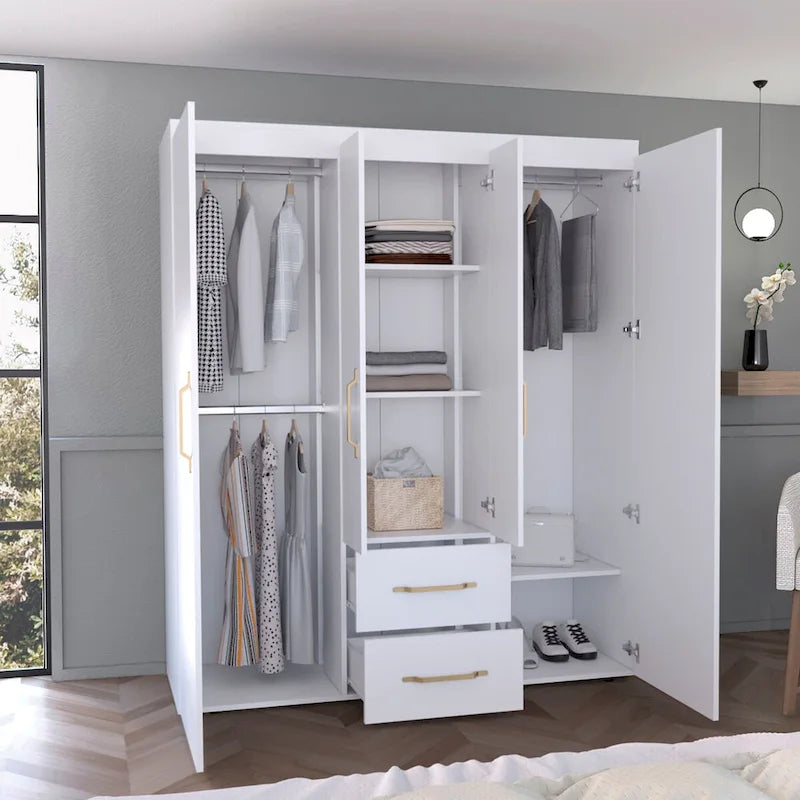 Armoire Bariloche avec tringles de penderie, étagères et 2 tiroirs