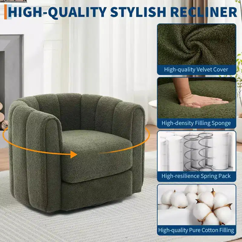 Ensemble de 2 fauteuils d’appoint pivotants à 360° modernes, style tonneau, rembourrage moelleux en tissu, vert