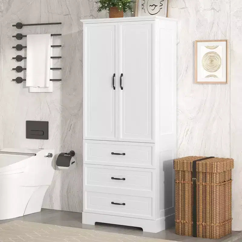 Mobile contenitore da bagno, mobile autoportante con ripiano regolabile, 2 cassetti e 2 ante per bagno, ufficio domestico, cucina, soggiorno e camera da letto