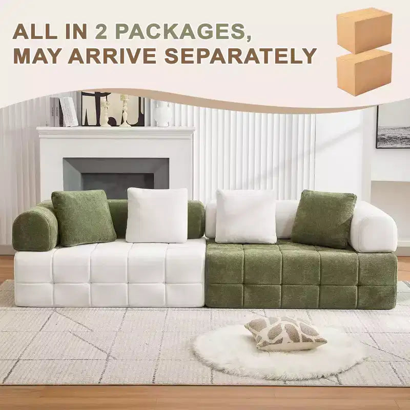 110.23 in. W modulares 4-Sitzer-Chenillesofa im Colorblock-Design mit geschwungenen Armlehnen