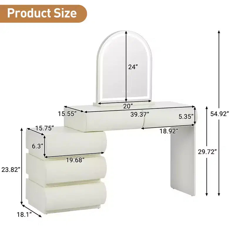 Luxe make-uptafel Whisen met spiegel, verplaatsbaar zijmeubel, 6 opberglades en kruk