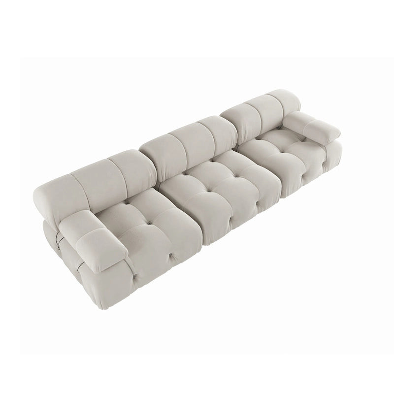 Modulares Samtsofa mit 3 Sitzplätzen, beidseitig montierbar