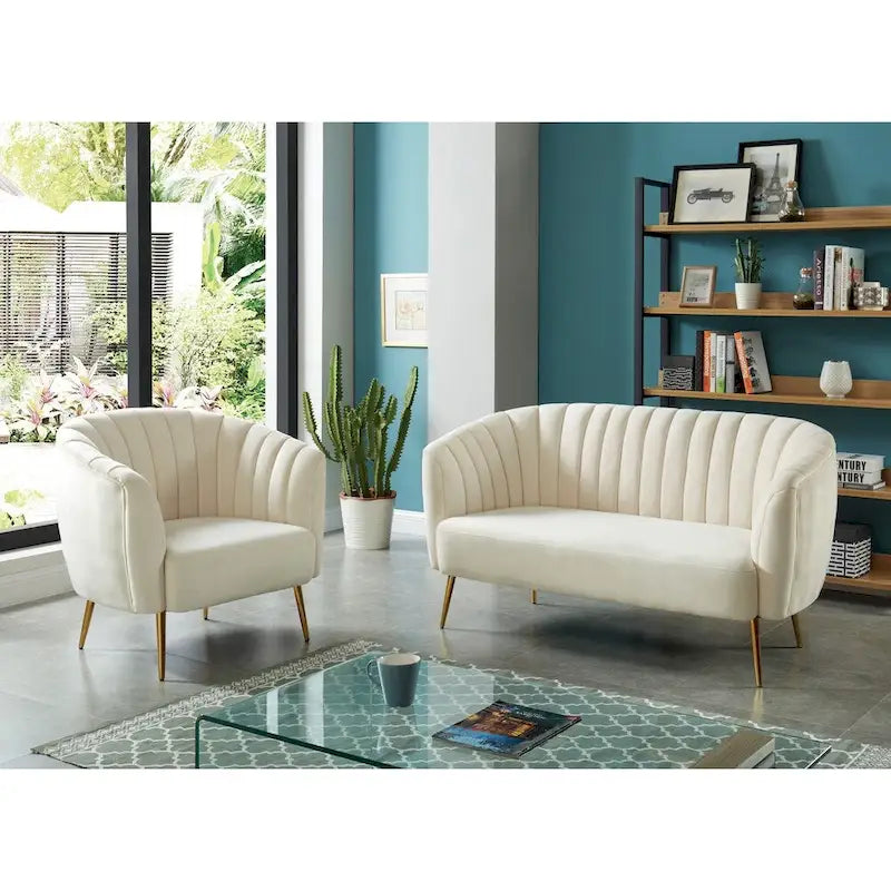 Albany zeitgemäßes Samt-Mikrofaser-Loveseat mit Knopfheftung von Silver Orchid