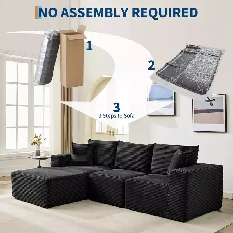 108 Modernes 3-Sitzer-Sofa, gepolstertes Sofa in L-Form mit Kissen, Sofa mit tiefer Sitzfläche, keine Montage erforderlich