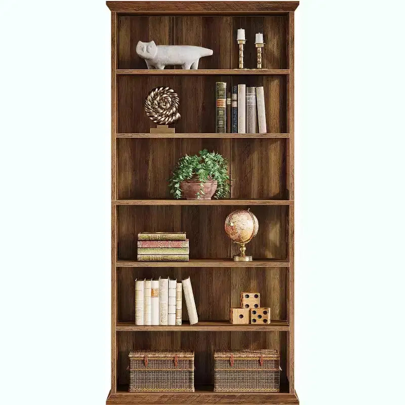 Bibliothèque en bois à 6 niveaux, hauteur de 75 pouces, grandes étagères autoportantes