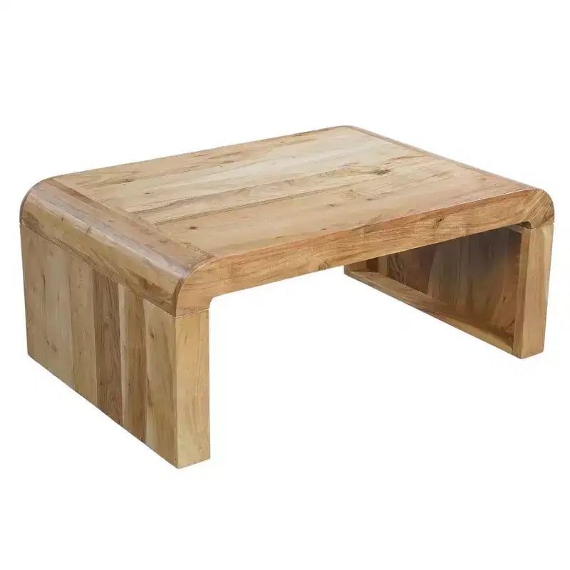 Couchtisch „Royal Hampton“ aus handgefertigtem, naturbelassenem Akazienholz mit rechteckiger, geschwungener Wasserfallkante, 36 Zoll