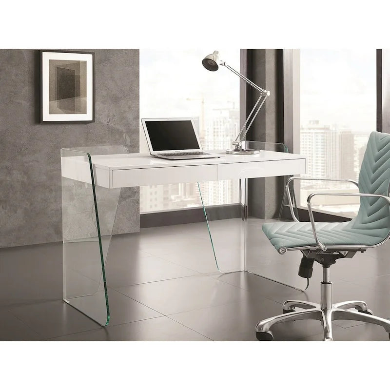 ARCHIE-Büroschreibtisch mit durchsichtigem Glas.