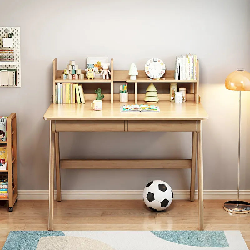Bureau pour enfant, table en bois avec étagère à livres - N/A