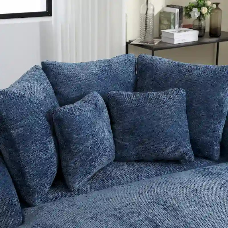 Fauteuil canapé moderne rond de style tonneau avec 5 coussins et pouf en option