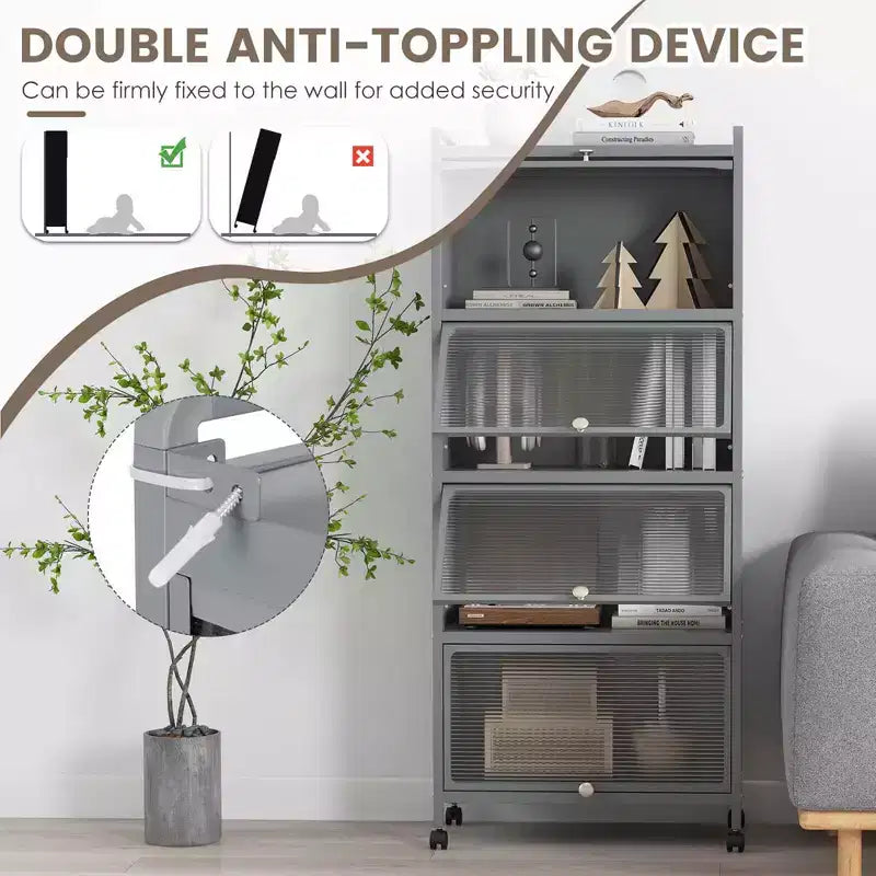 Étagère de cuisine Costway à 5 niveaux avec placard de rangement, support mobile pour micro-ondes et portes relevables, blanc/noir/gris/vert