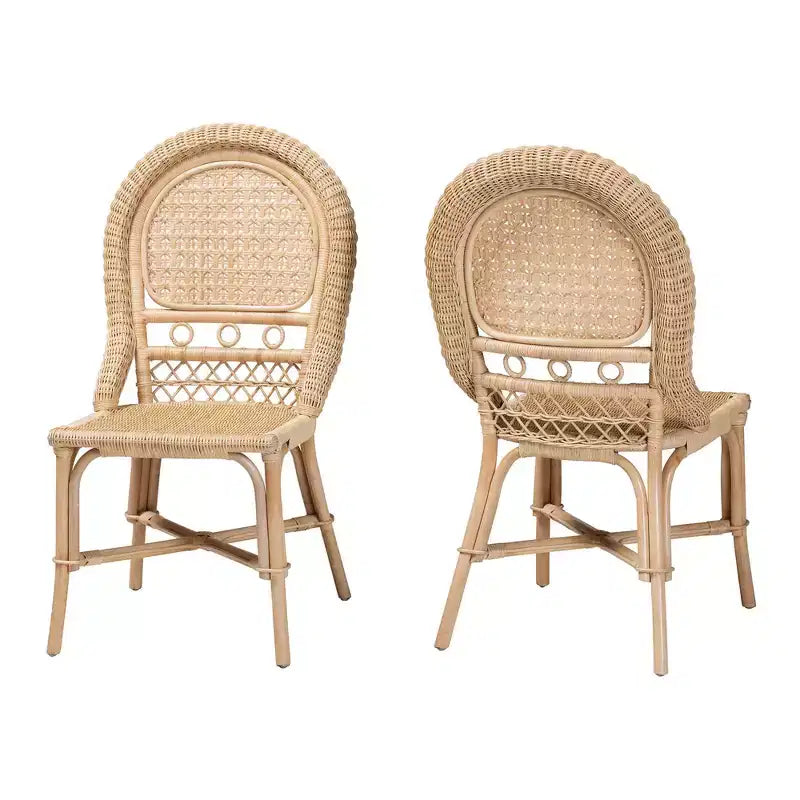 Ensemble de 2 chaises de salle à manger en rotin brun naturel au style bohème moderne bali & pari Jelita