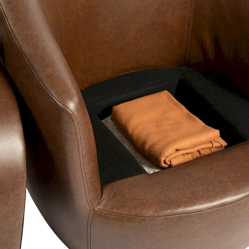 Poltrona girevole a pozzetto imbottita con contenitore, moderna e ideale come seduta laterale per soggiorno, camera da letto, ufficio o angolo lettura - similpelle