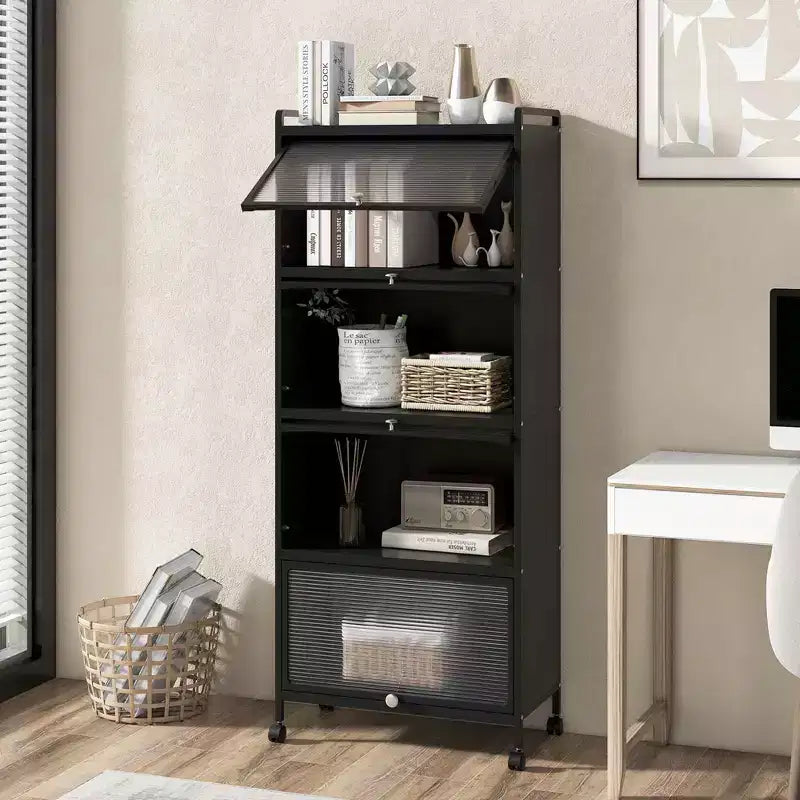 Costway 5-stufiges Küchenregal mit Schrank, rollbarem Mikrowellenständer und Klapptüren, Weiß/Schwarz/Grau/Grün