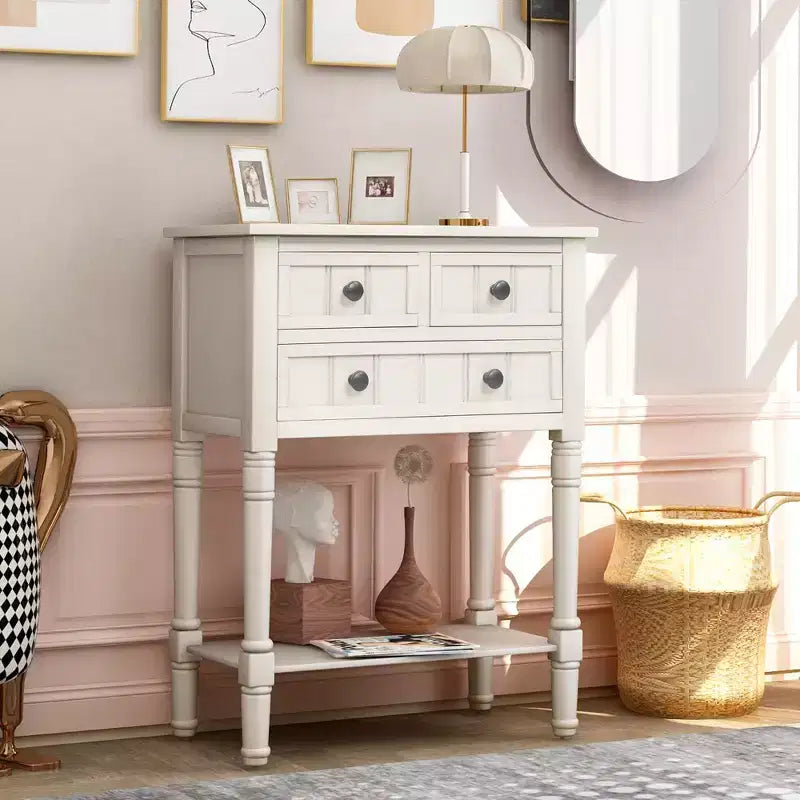 Console étroite de 23.7in avec 3 tiroirs et une étagère, table de canapé pour petit espace, entrée ou salon