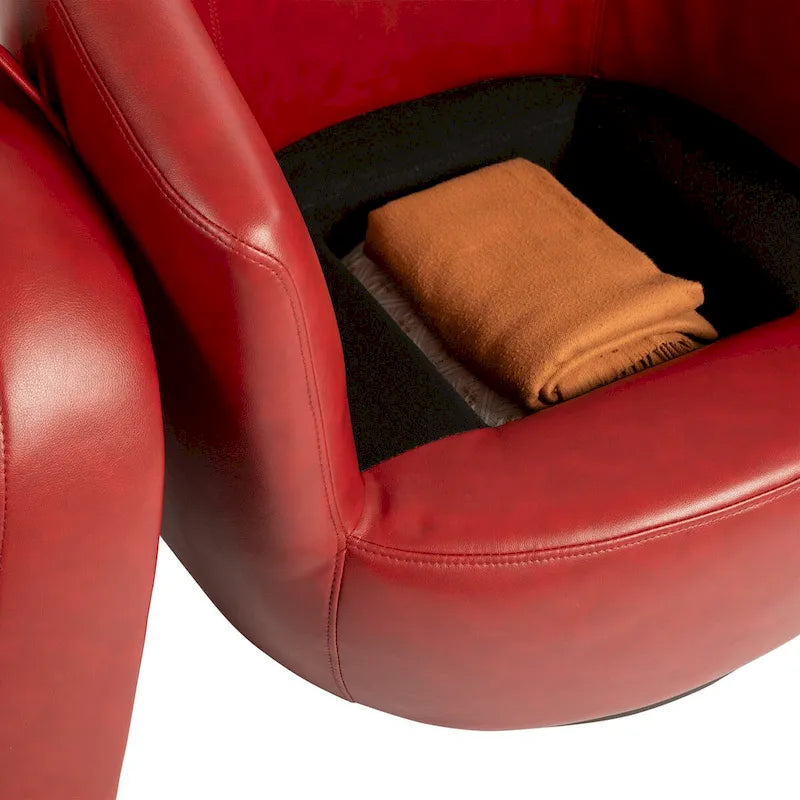 Poltrona girevole a pozzetto imbottita con contenitore, moderna e ideale come seduta laterale per soggiorno, camera da letto, ufficio o angolo lettura - similpelle