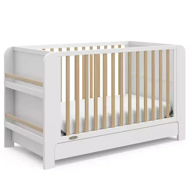 Lit de bébé convertible 4-en-1 avec tiroir et bibliothèques amovibles, sommier réglable