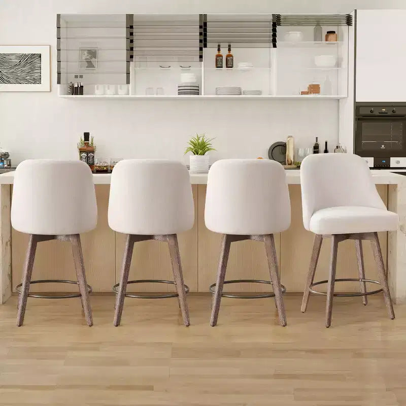 Bekrvio 26 Barhocker in Thekenhöhe, drehbar, 4er-Set, mit Rückenlehnen und Holzbeinen, mit Leinenstoff/PU-Leder bezogen, für Kücheninseln