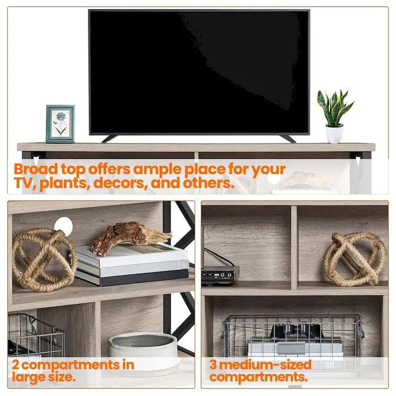 Yaheetech 65-Zoll-TV-Ständer im Industrial-Stil mit 5 TV-Stauraumschränken