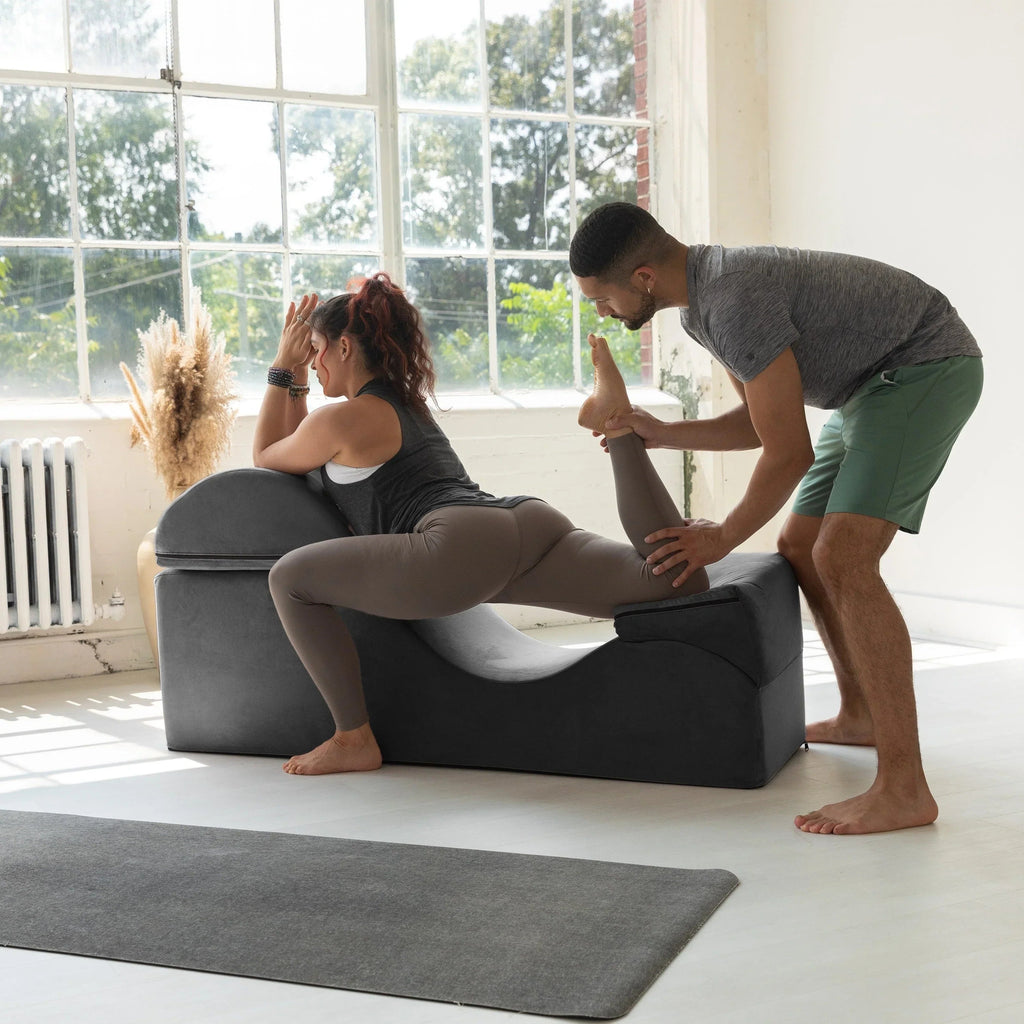 Méridienne convertible Avana Kami / yoga et massage - pouf 2-en-1 avec chaise longue de yoga pliable dissimulée, microvelours - N/A
