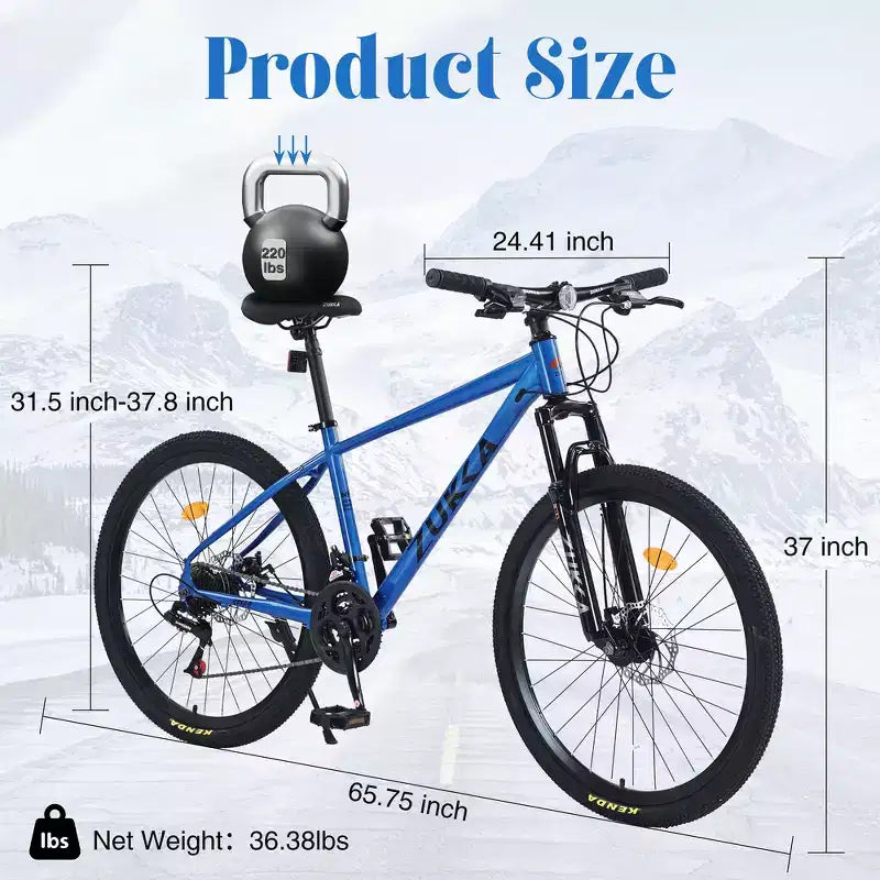 Whisen 26 geveerde mountainbike met derailleur achter met 8 versnellingen, voorvork, KENDA-banden en dubbele schijfremmen